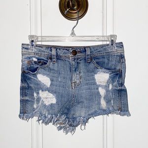 Distressed high waisted jean shorts